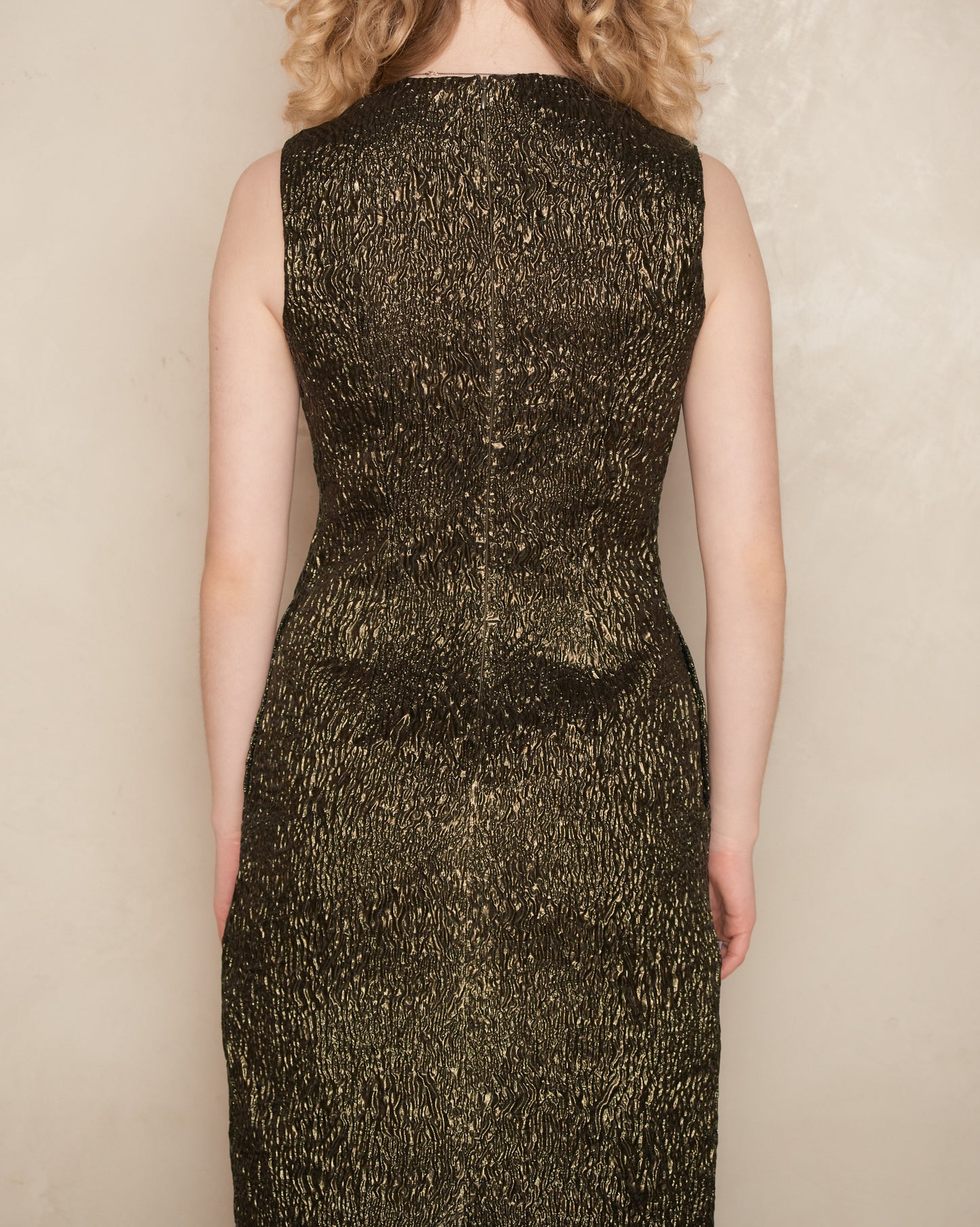 Metallic Moss Sleeveless Dart Dress