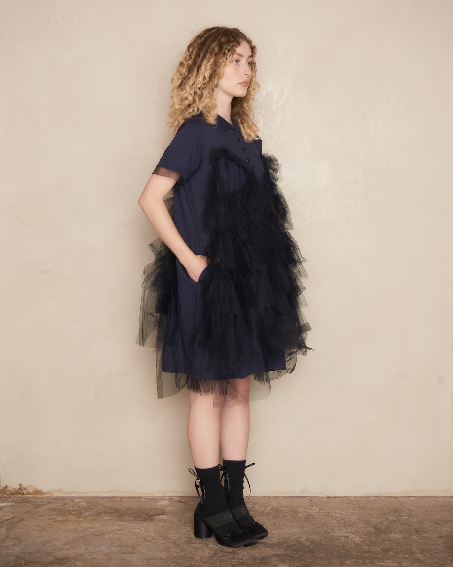 Navy and Black Tiered Tulle Polo Dress