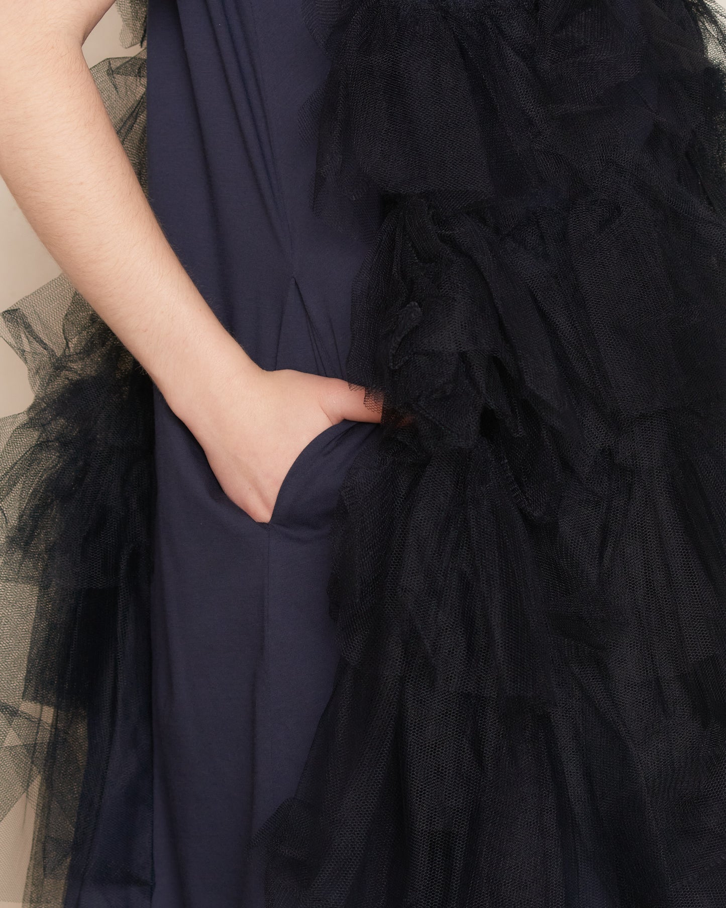 Navy and Black Tiered Tulle Polo Dress