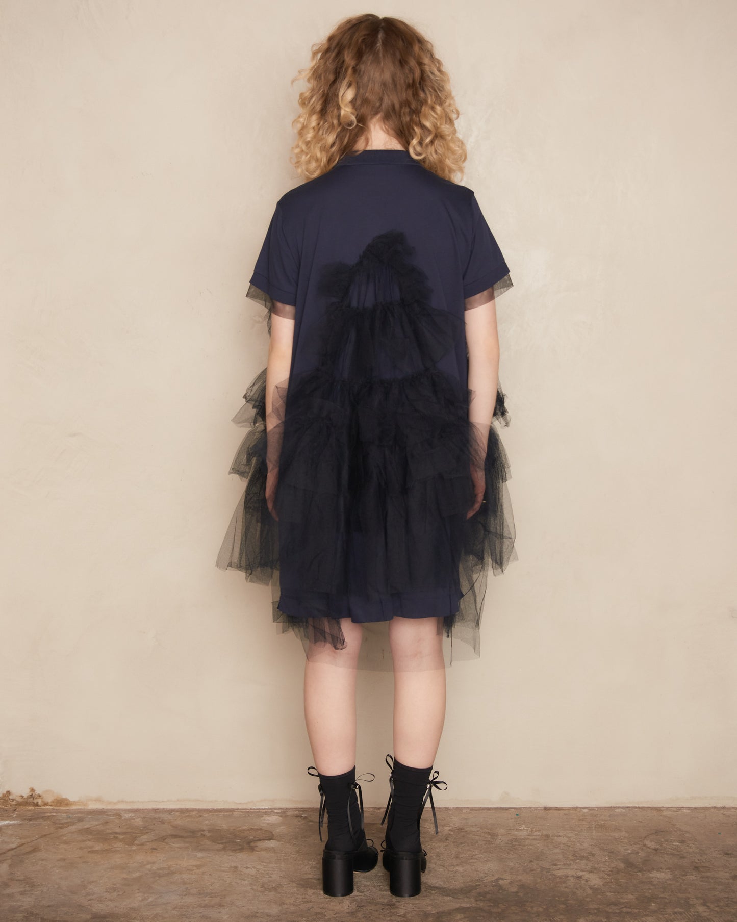 Navy and Black Tiered Tulle Polo Dress