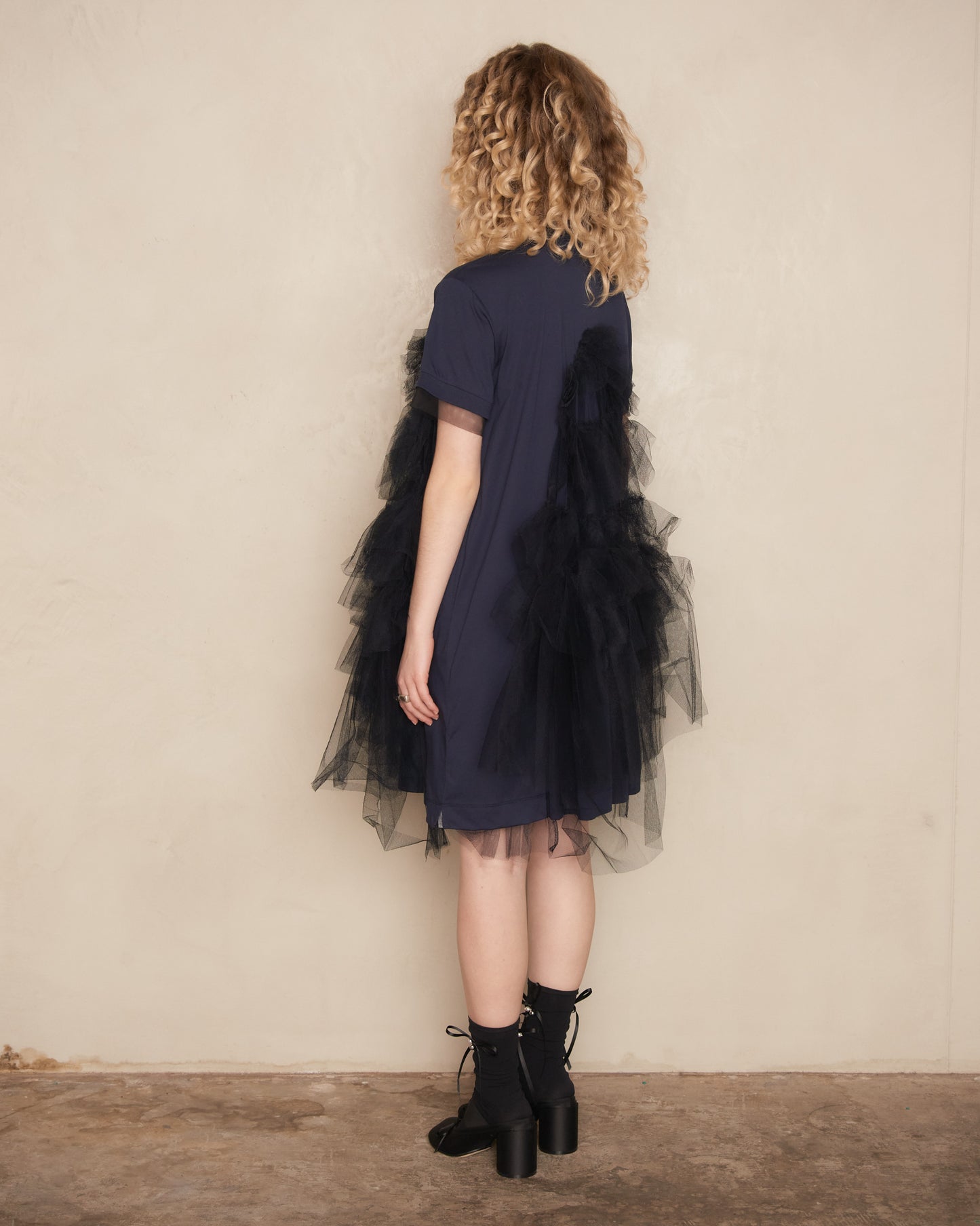 Navy and Black Tiered Tulle Polo Dress