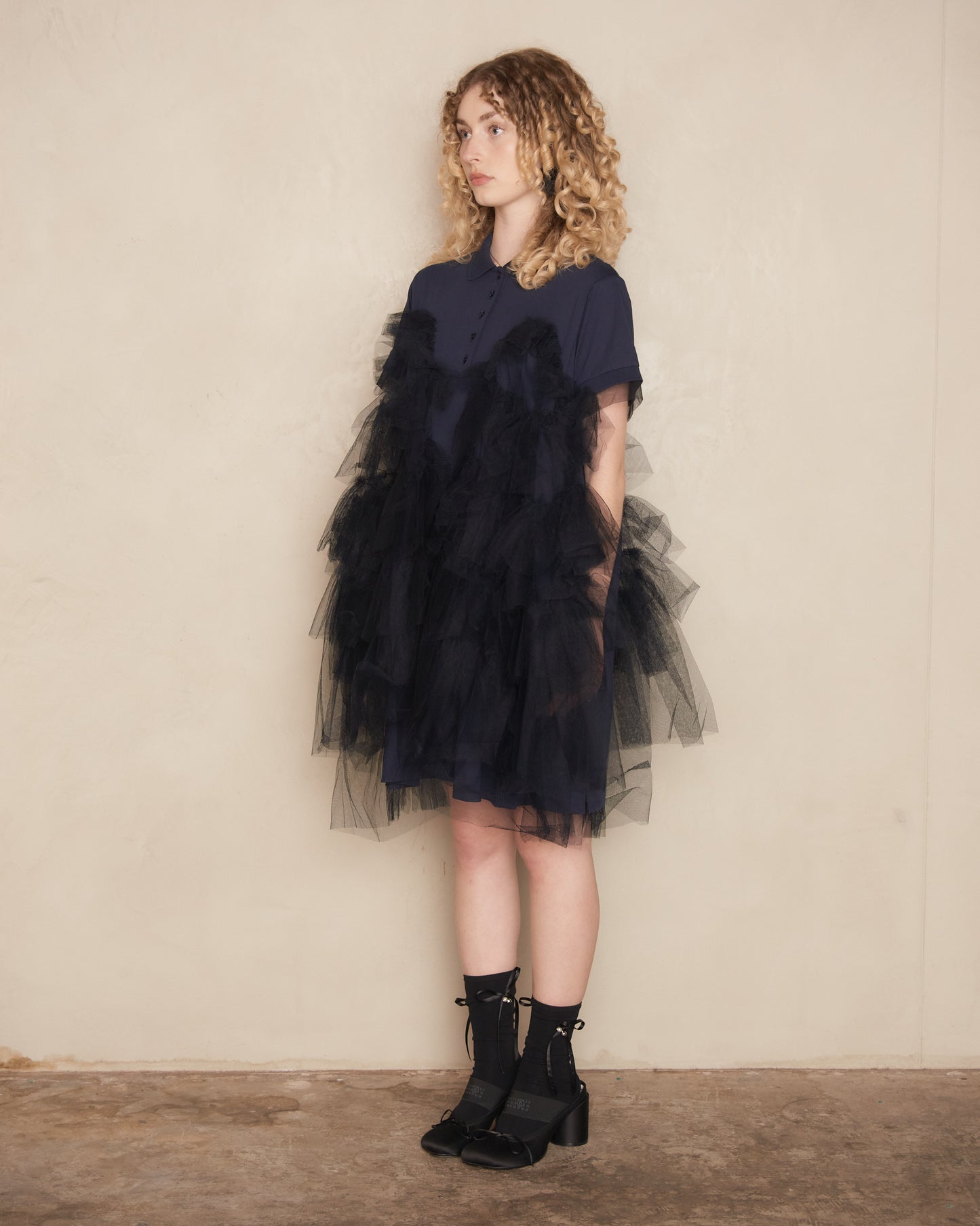 Navy and Black Tiered Tulle Polo Dress