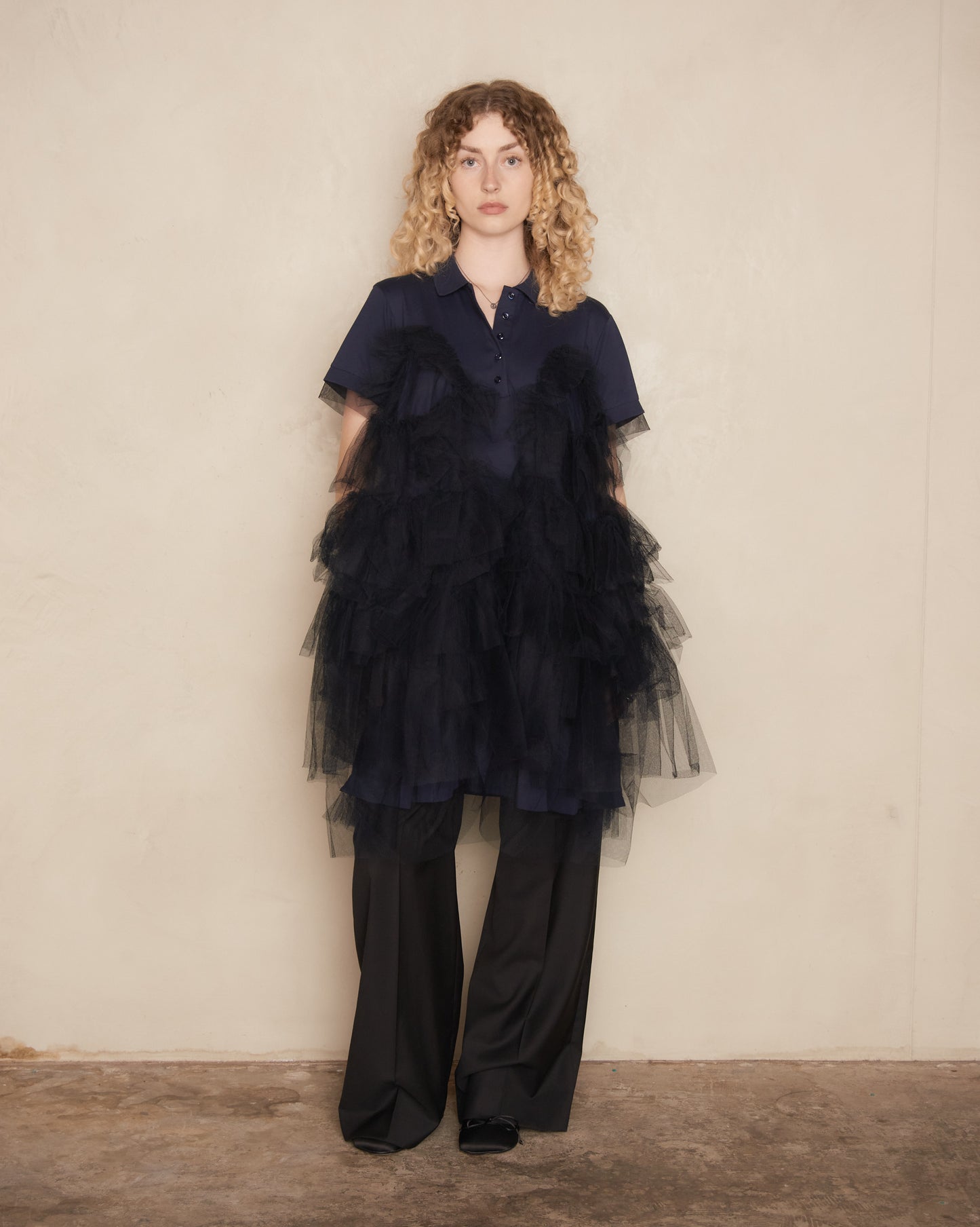 Navy and Black Tiered Tulle Polo Dress