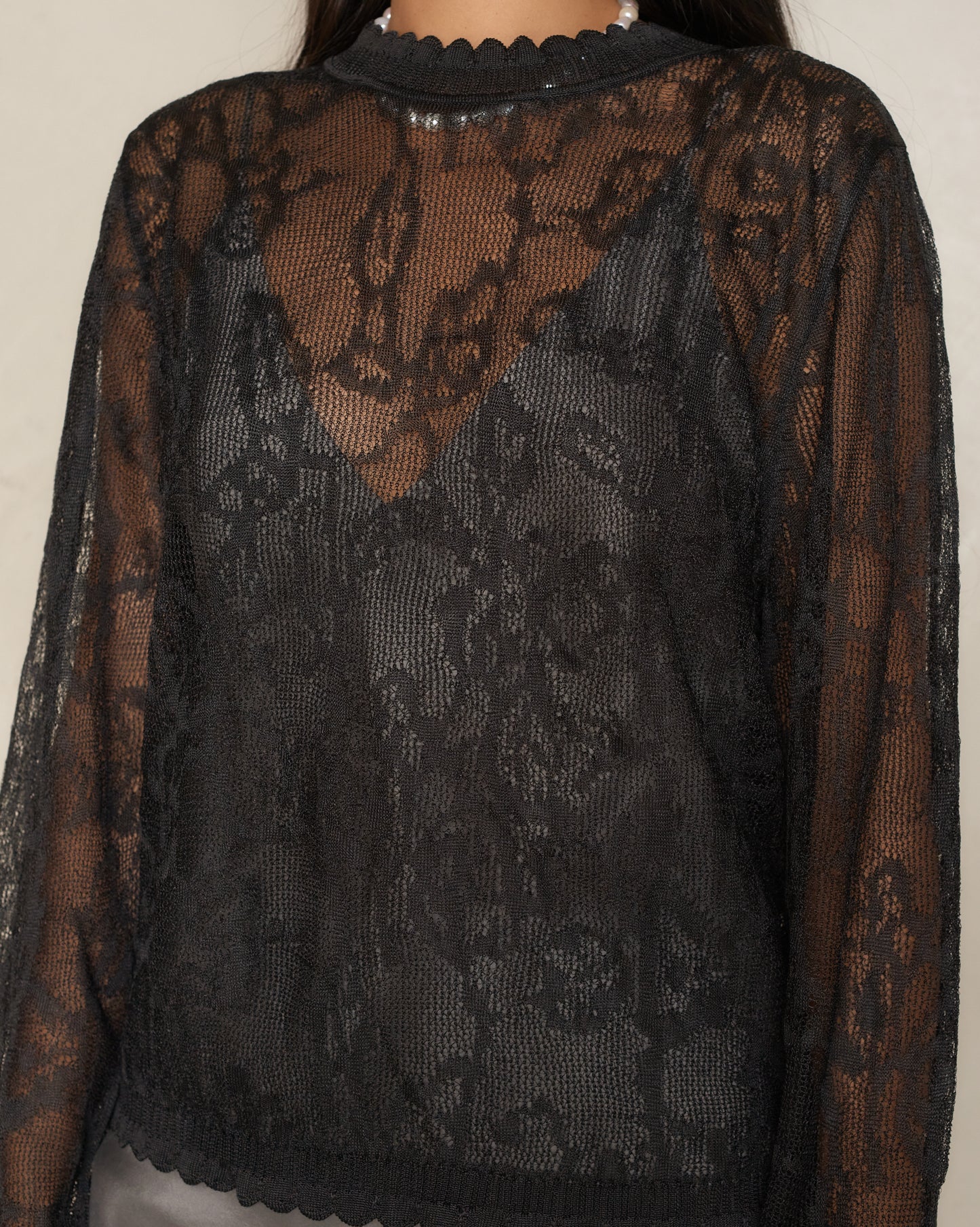 Sheer Black Floral Long Sleeve Knit Top