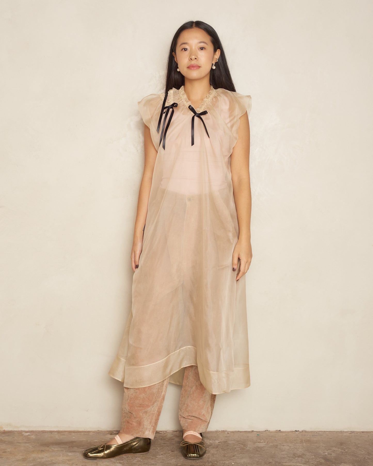 Biscuit Silk Organza Midi Dress