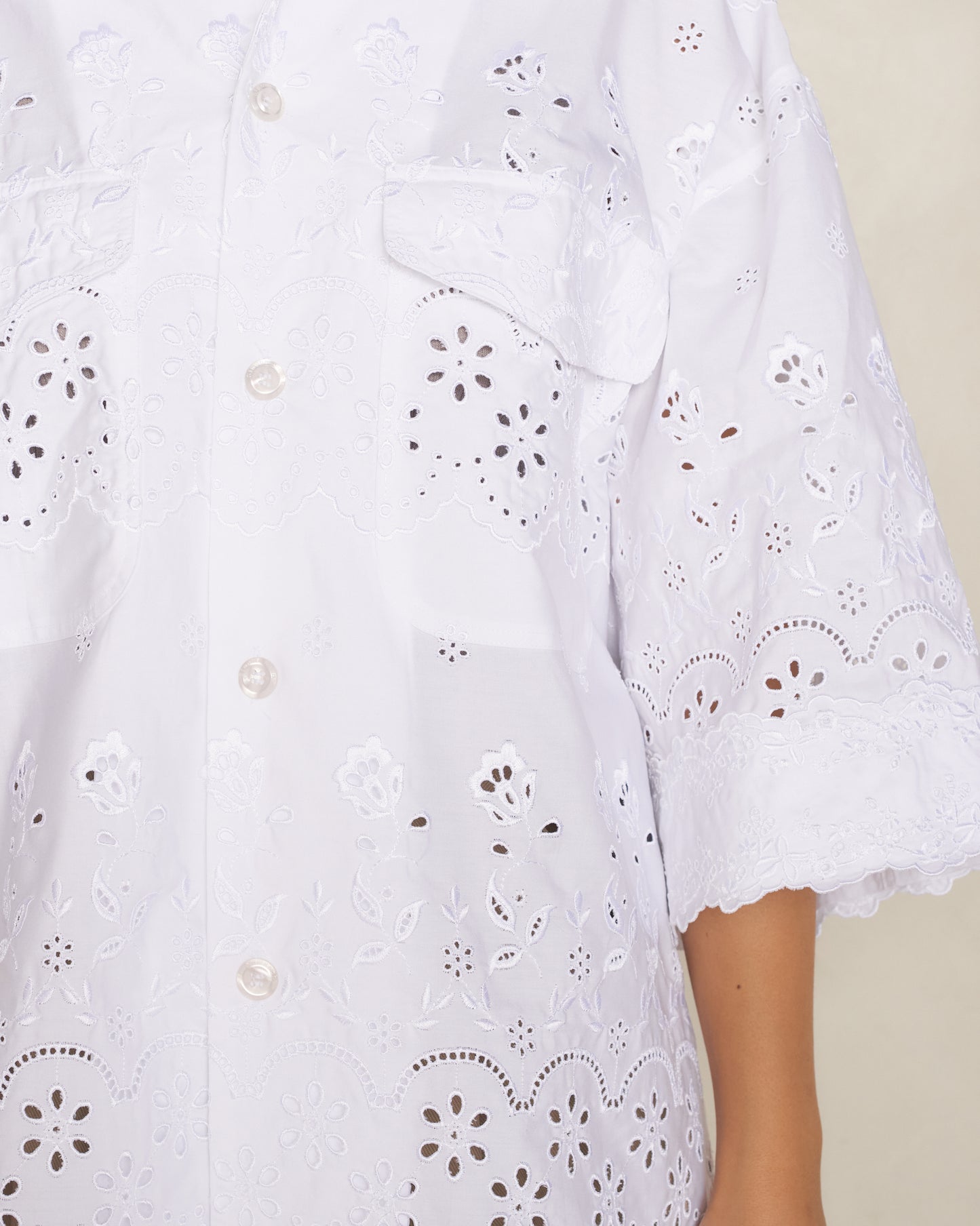 White Broderie Short Sleeve Shirt