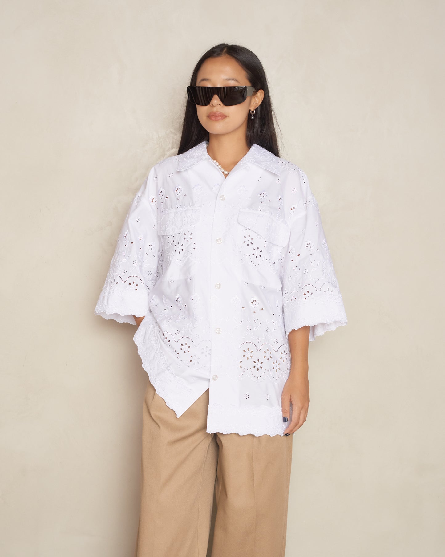 White Broderie Short Sleeve Shirt