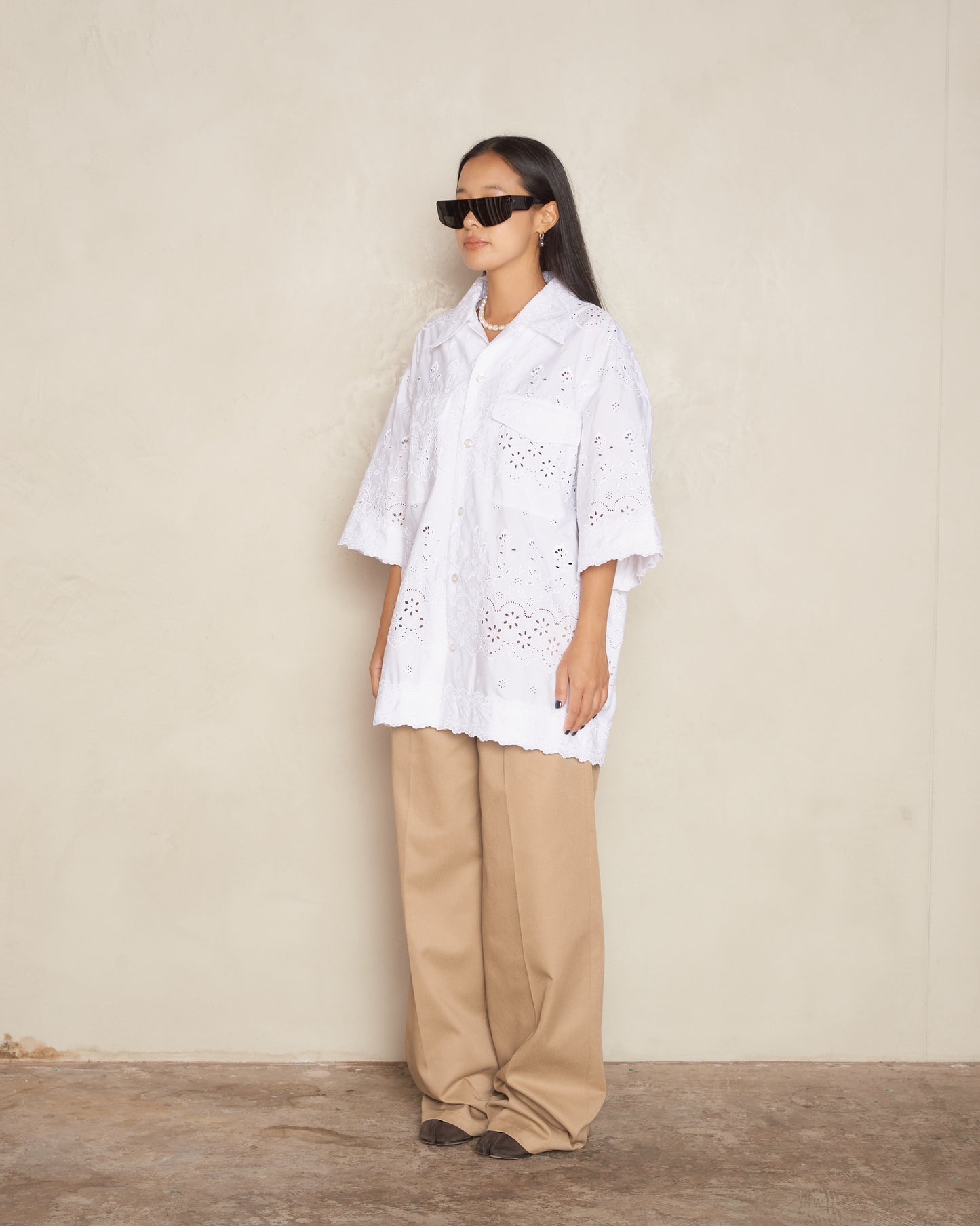 White Broderie Short Sleeve Shirt