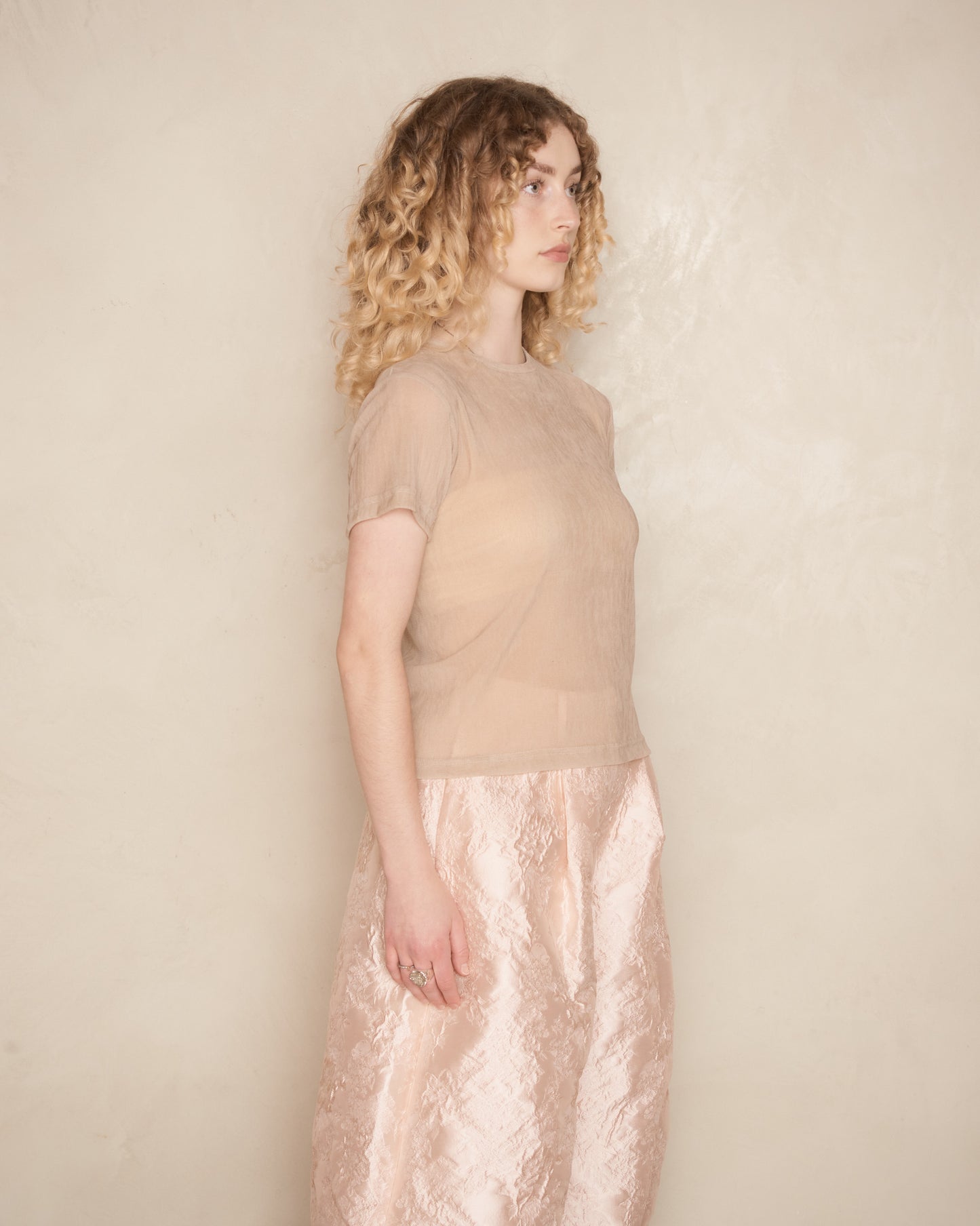 Beige Tulle Slim T-Shirt