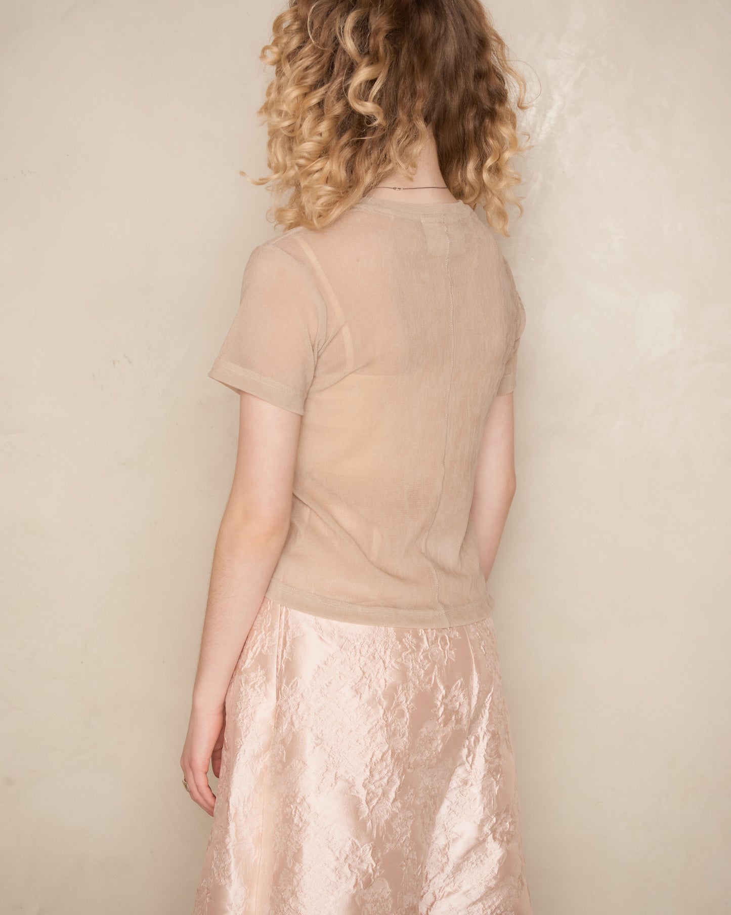 Beige Tulle Slim T-Shirt