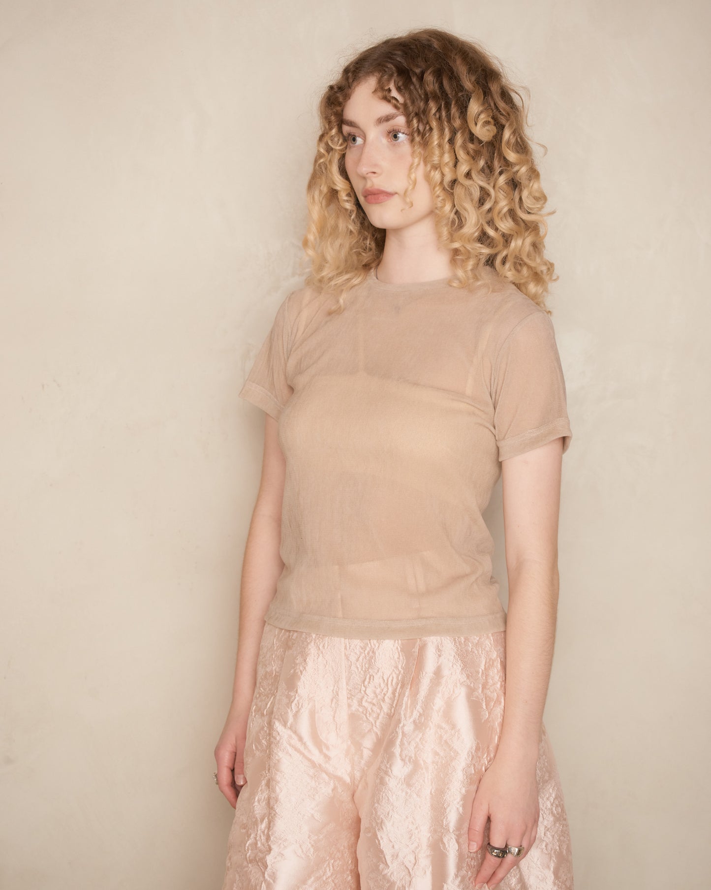 Beige Tulle Slim T-Shirt