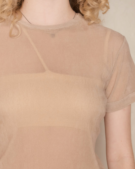 Beige Tulle Slim T-Shirt