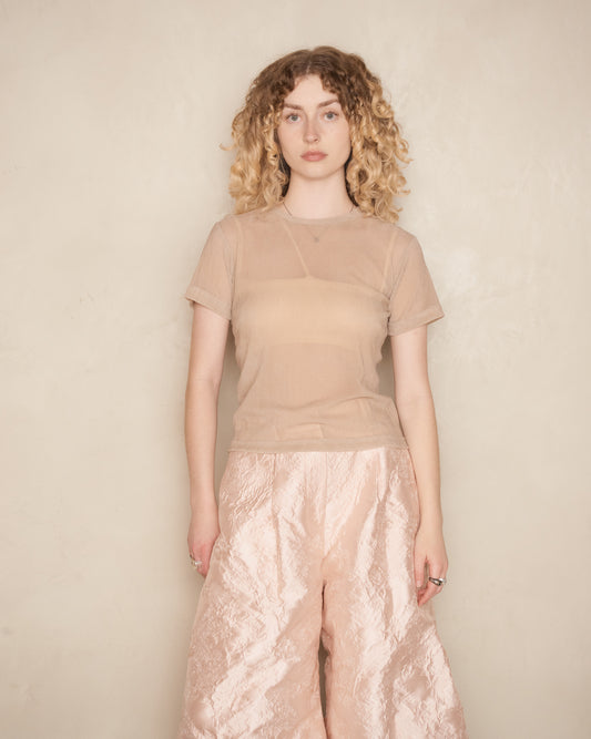 Beige Tulle Slim T-Shirt