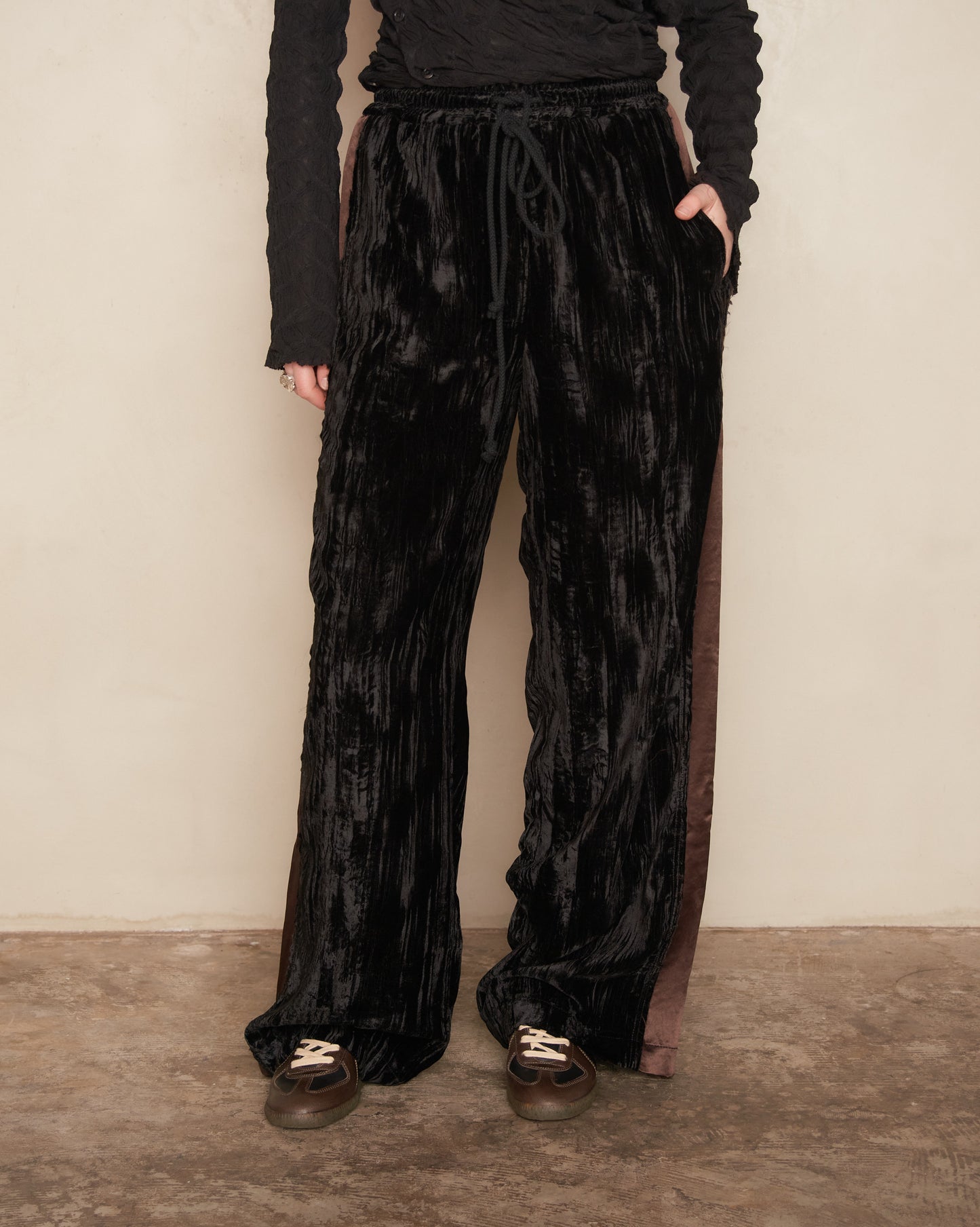 Black Crinkled Velvet Lounge Pants