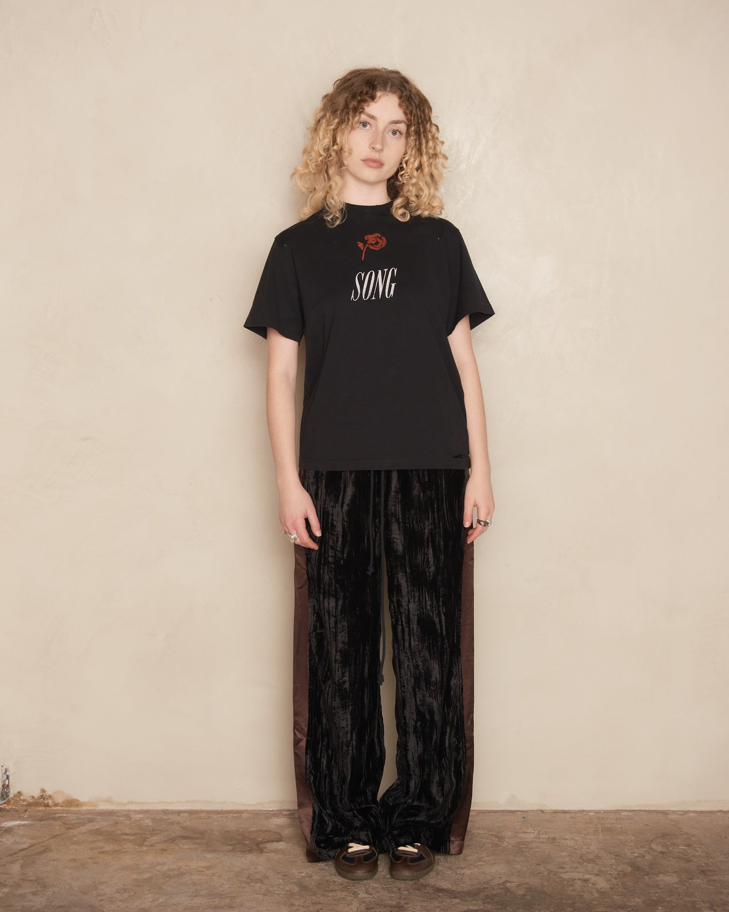 Black Crinkled Velvet Lounge Pants