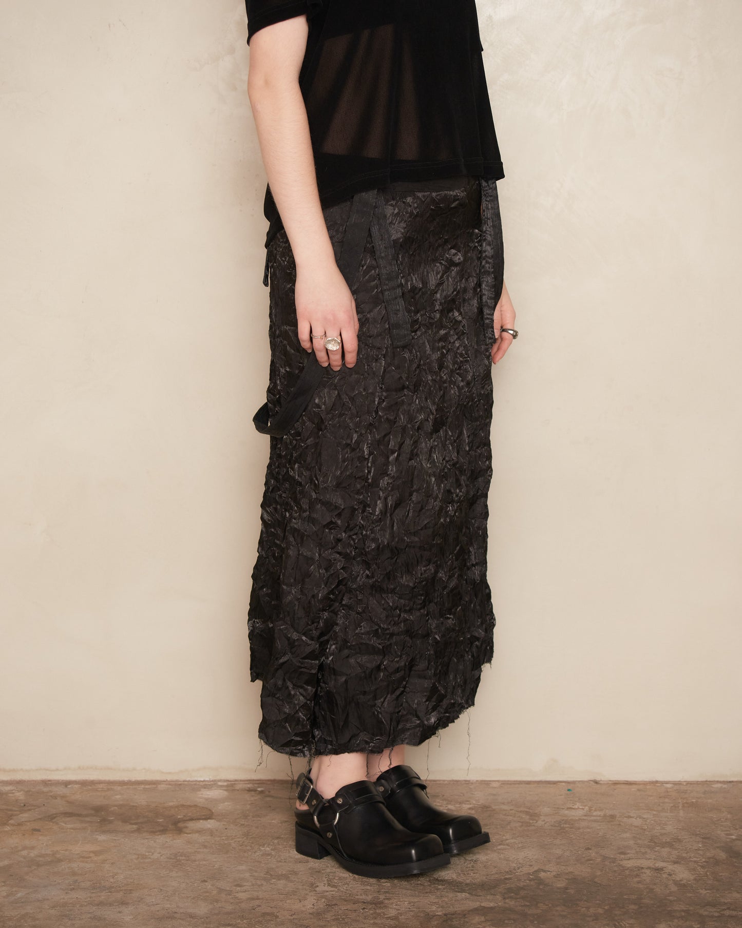 Black Crushed Taffeta Pleated Skirt