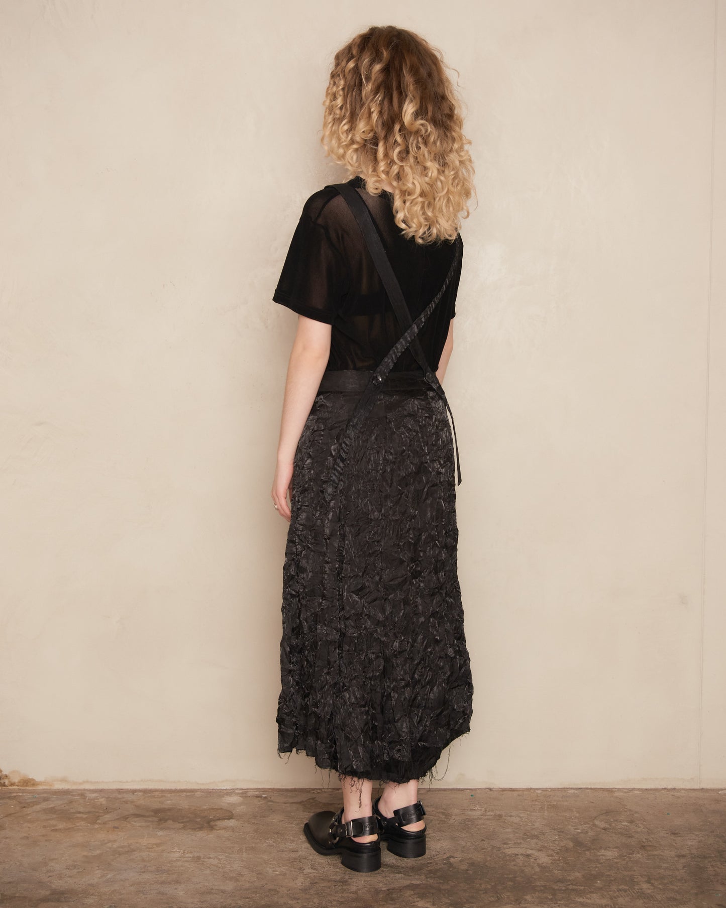 Black Crushed Taffeta Pleated Skirt