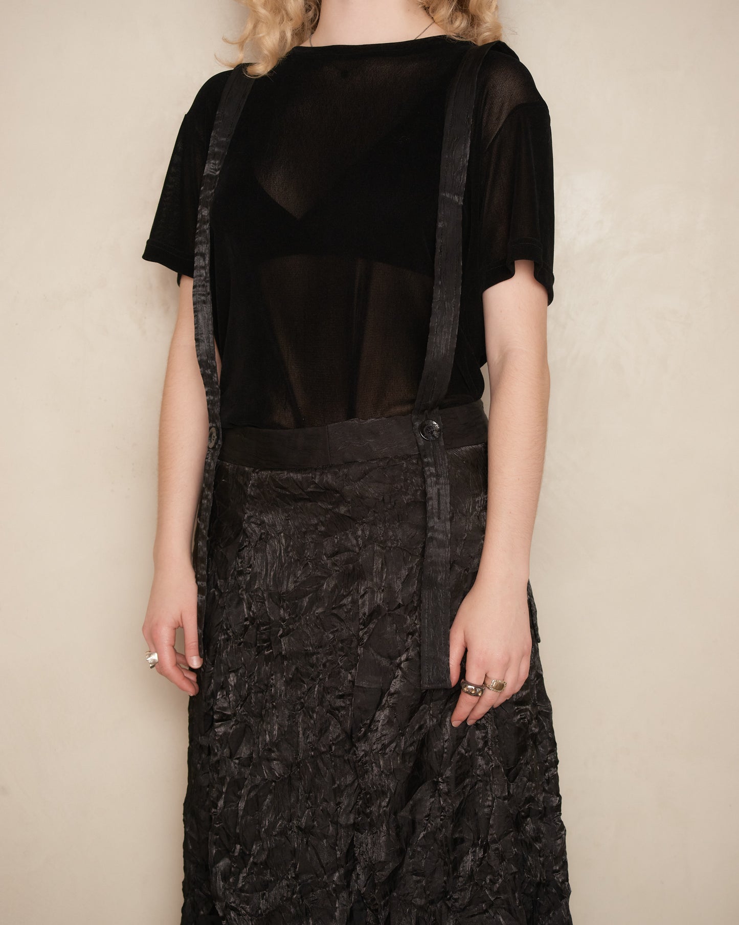 Black Crushed Taffeta Pleated Skirt