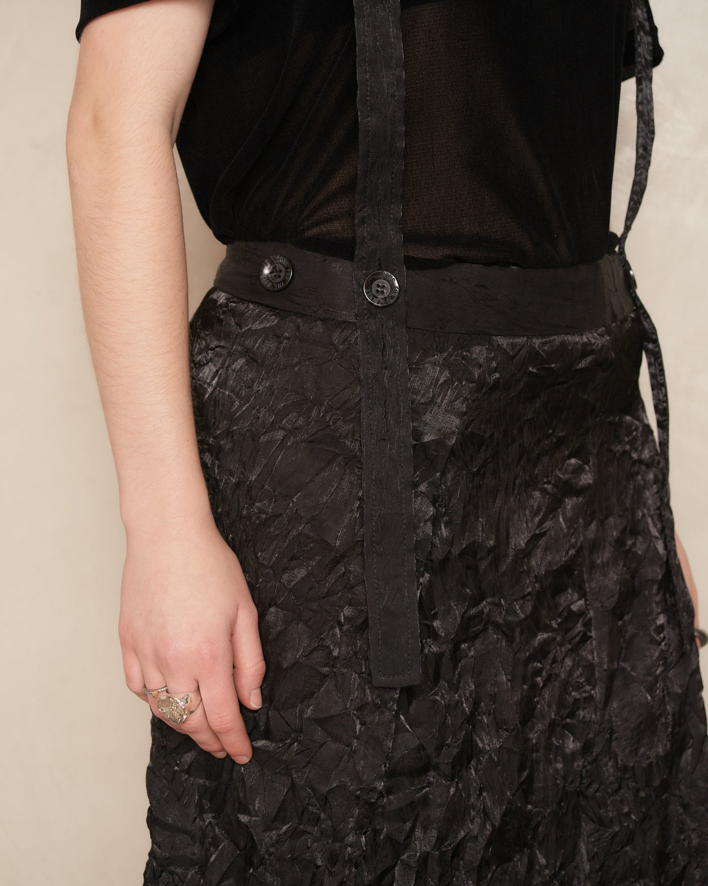 Black Crushed Taffeta Pleated Skirt