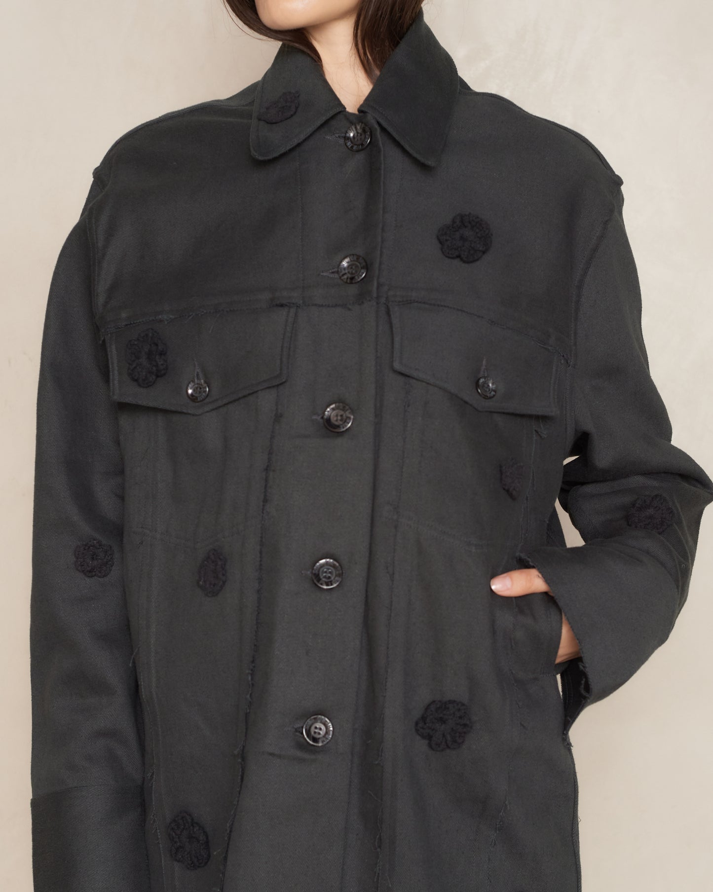 Black Daisy Long Work Jacket