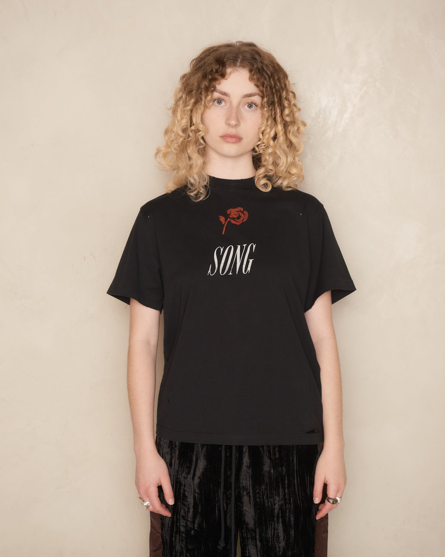 Black Draped Rose Print T-Shirt