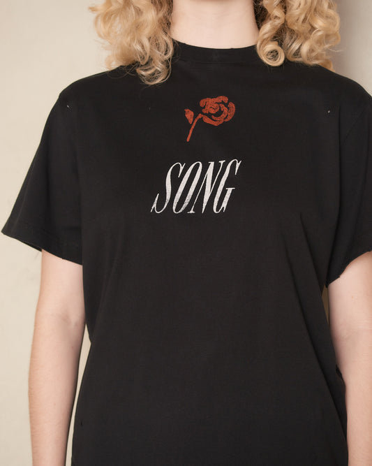 Black Draped Rose Print T-Shirt