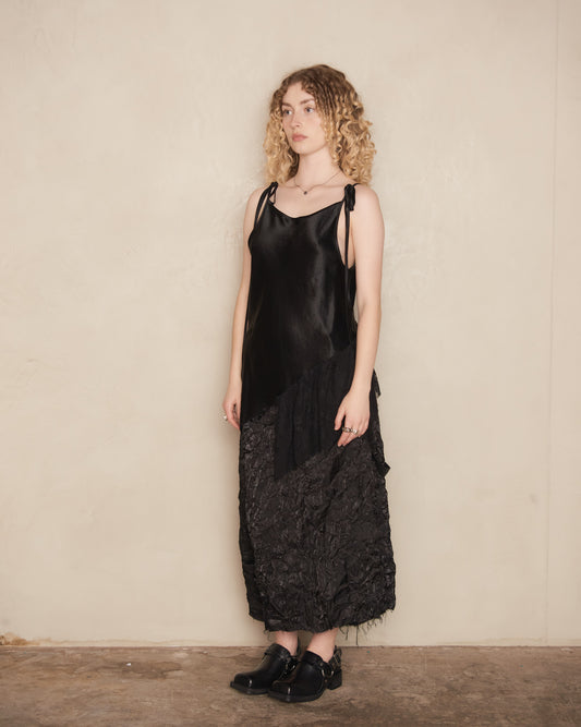 Black Draped Satin Bias Slip Top