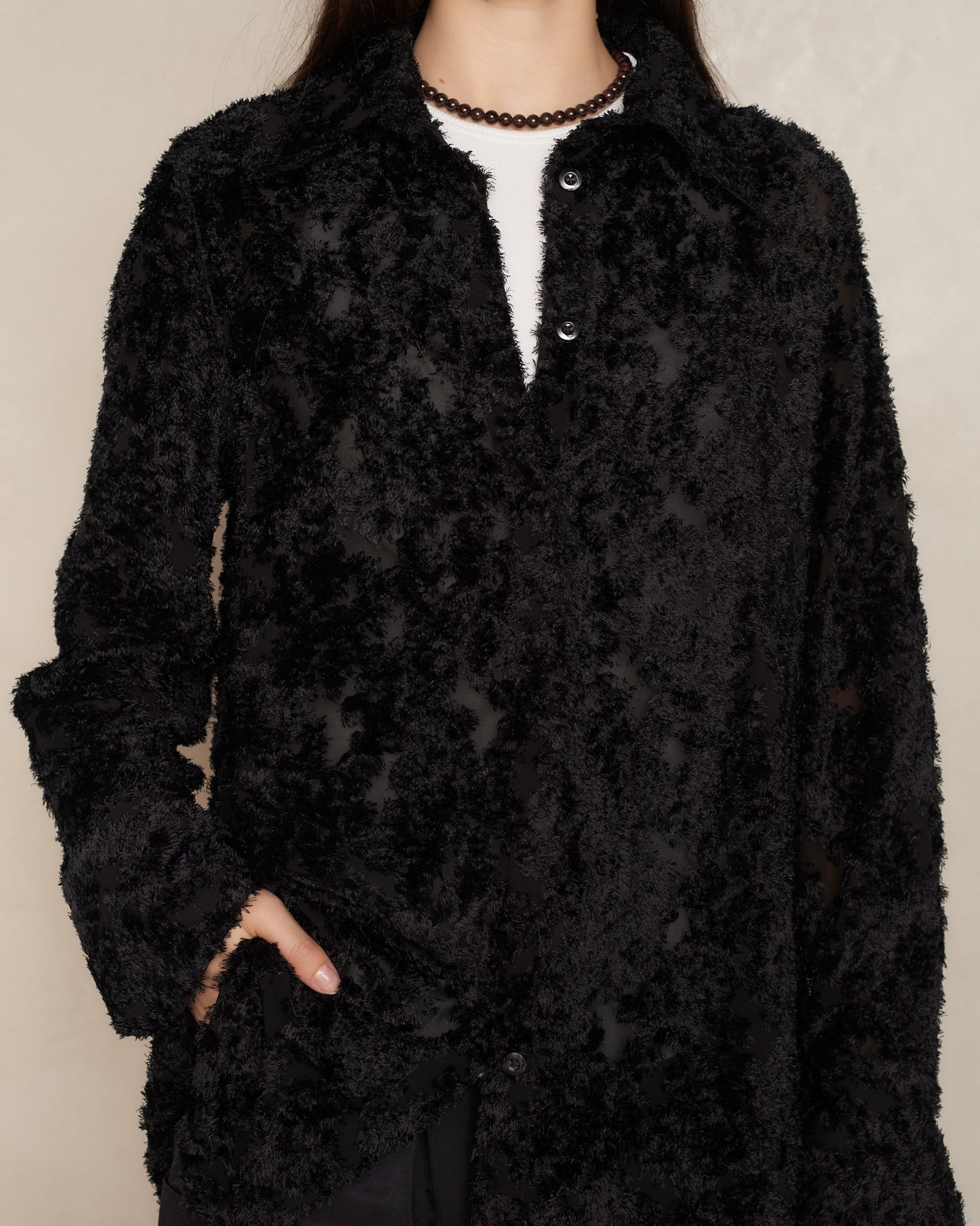 Black Shaggy Long Sleeve Shirt