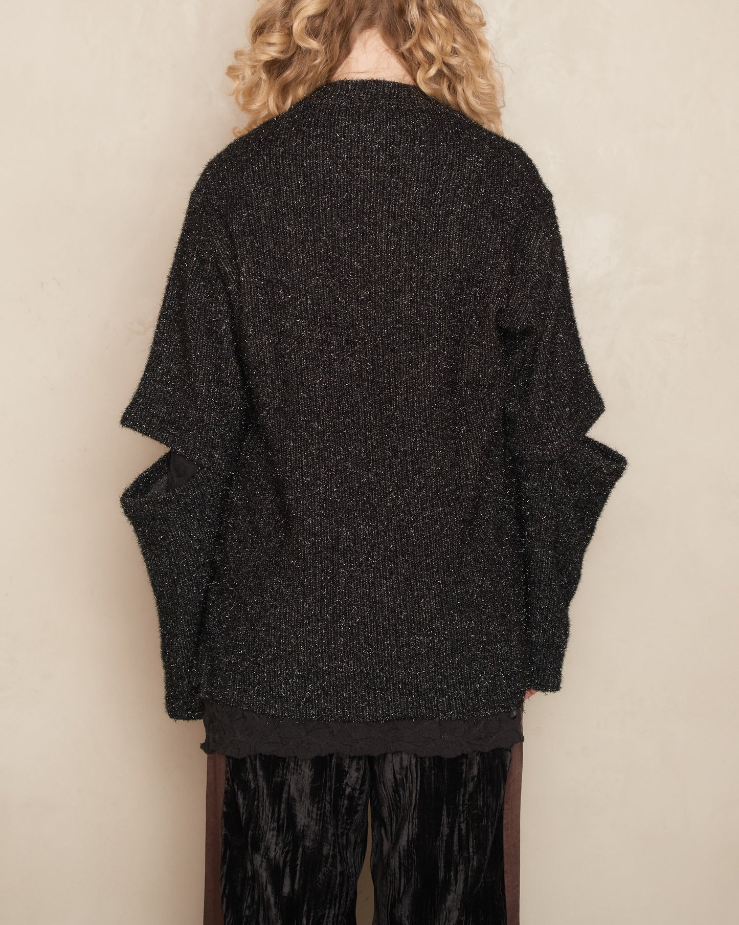 Black Speckled Split Sleeve Knit Pullover