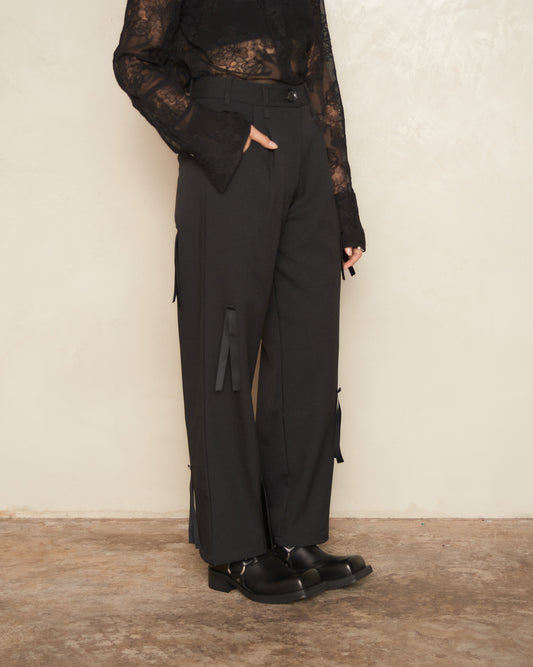 Black Tassel Straight Leg Pants