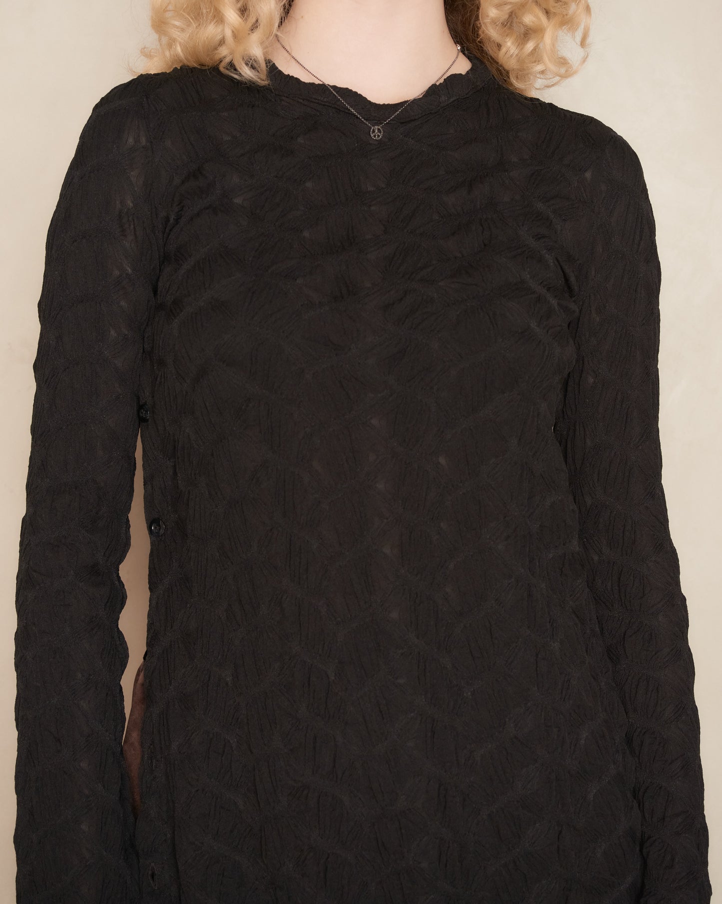 Black Webbed Side Split Long Sleeve Top