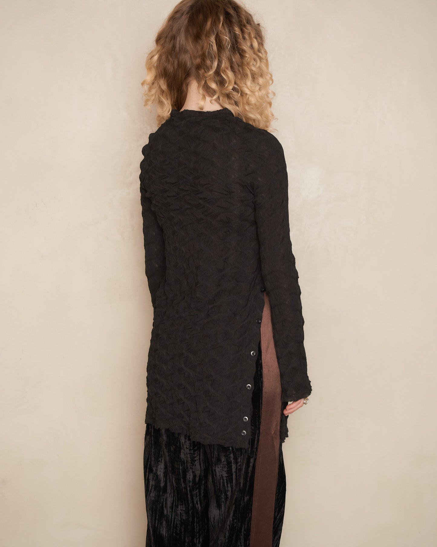 Black Webbed Side Split Long Sleeve Top