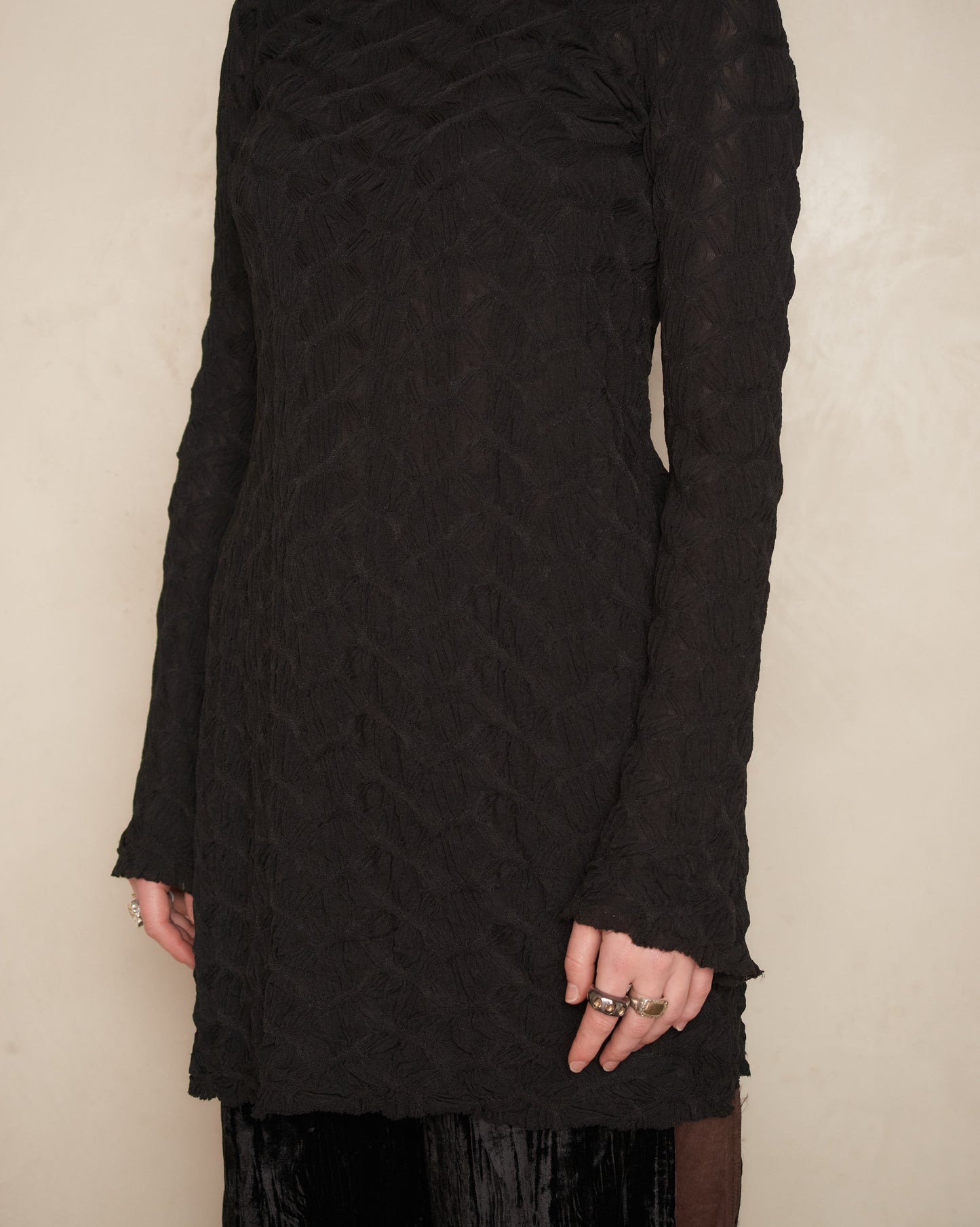 Black Webbed Side Split Long Sleeve Top