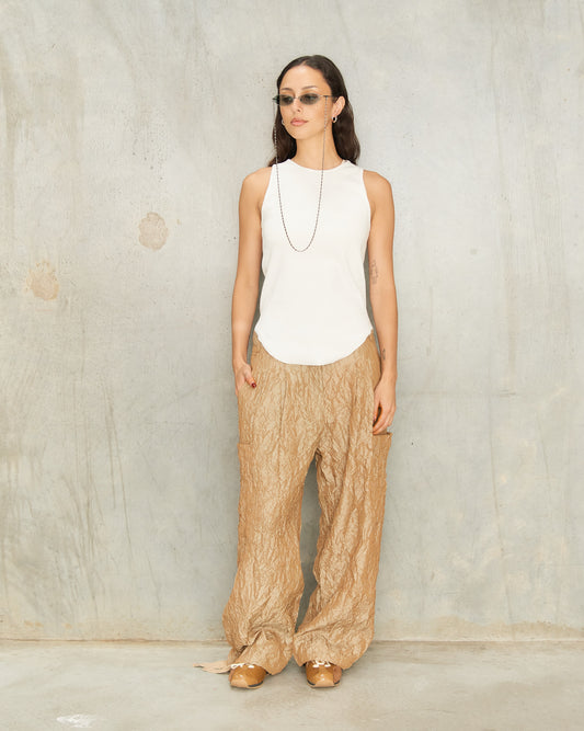 Gold Crinkled Patch Pocket Pants