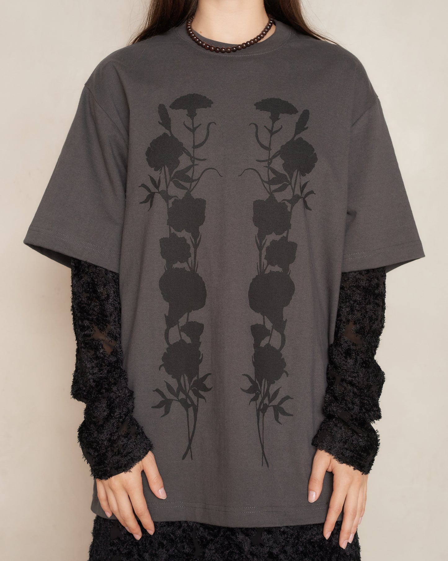 Washed Black Foliage Double Layered T-shirt