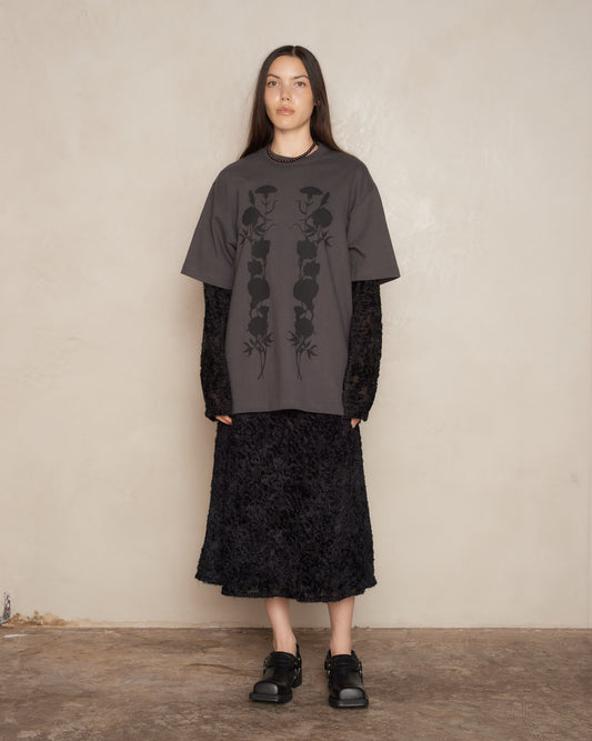 Washed Black Foliage Double Layered T-shirt