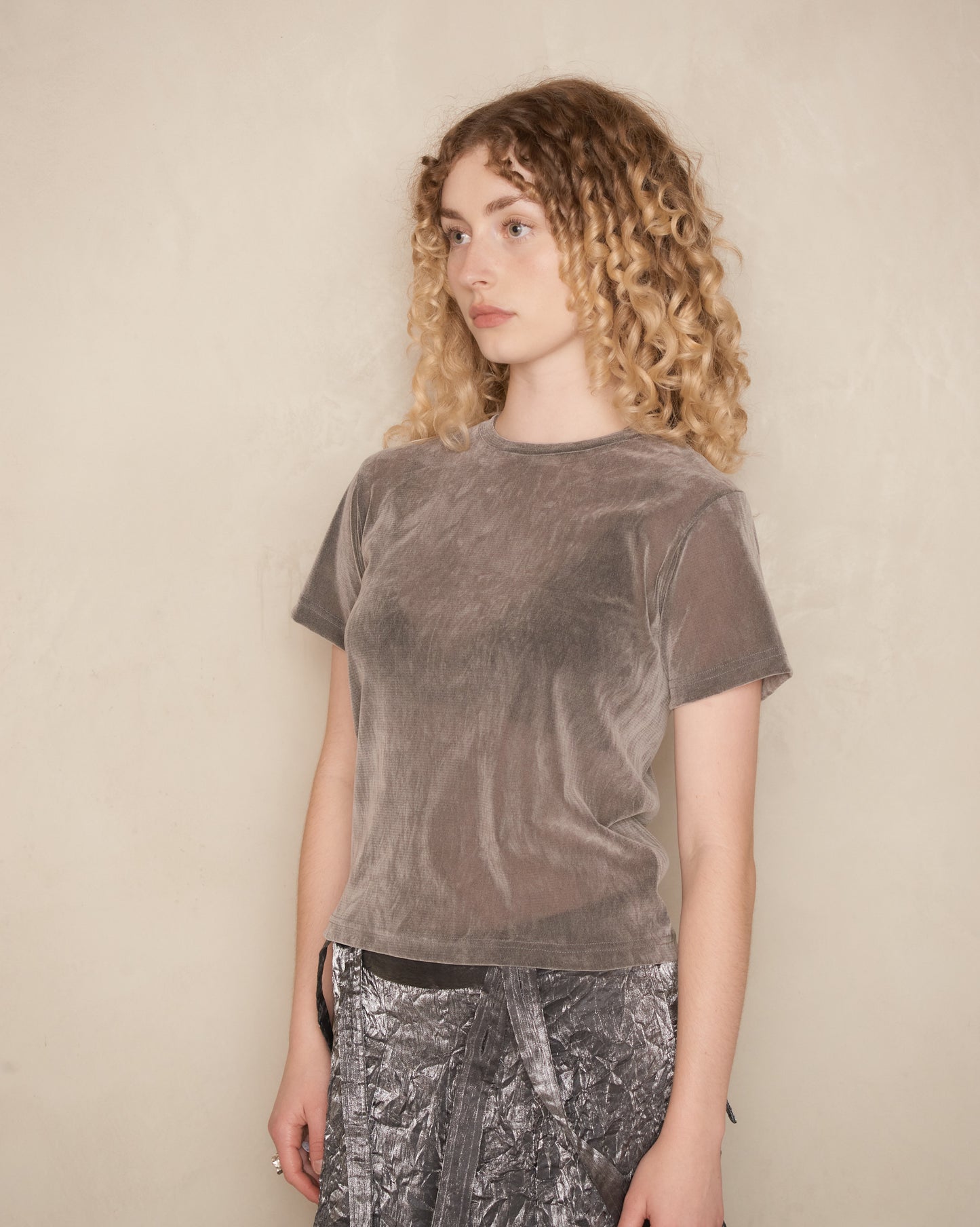 Grey Velvet Jersey Slim T-Shirt