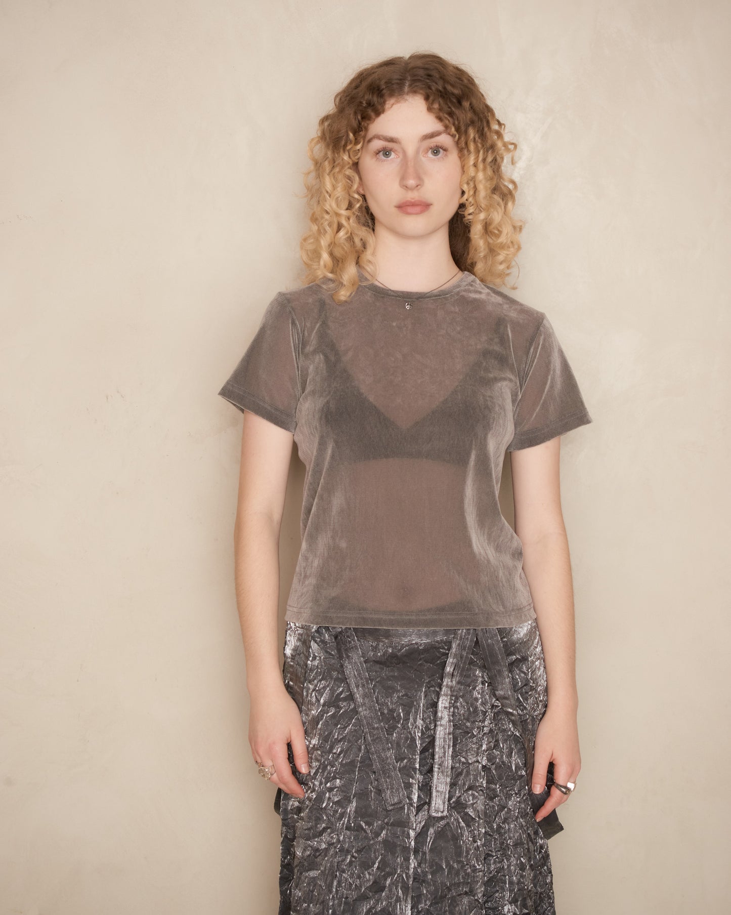 Grey Velvet Jersey Slim T-Shirt