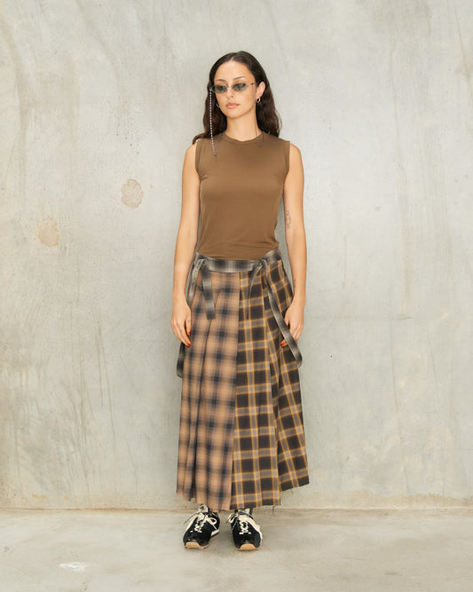 Ombre Check Pleated Skirt