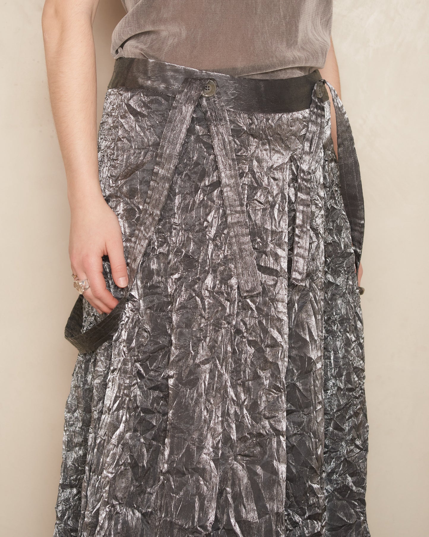 Silver Crushed Taffeta Pleated Skirt