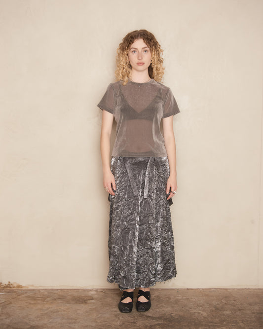 Silver Crushed Taffeta Pleated Skirt