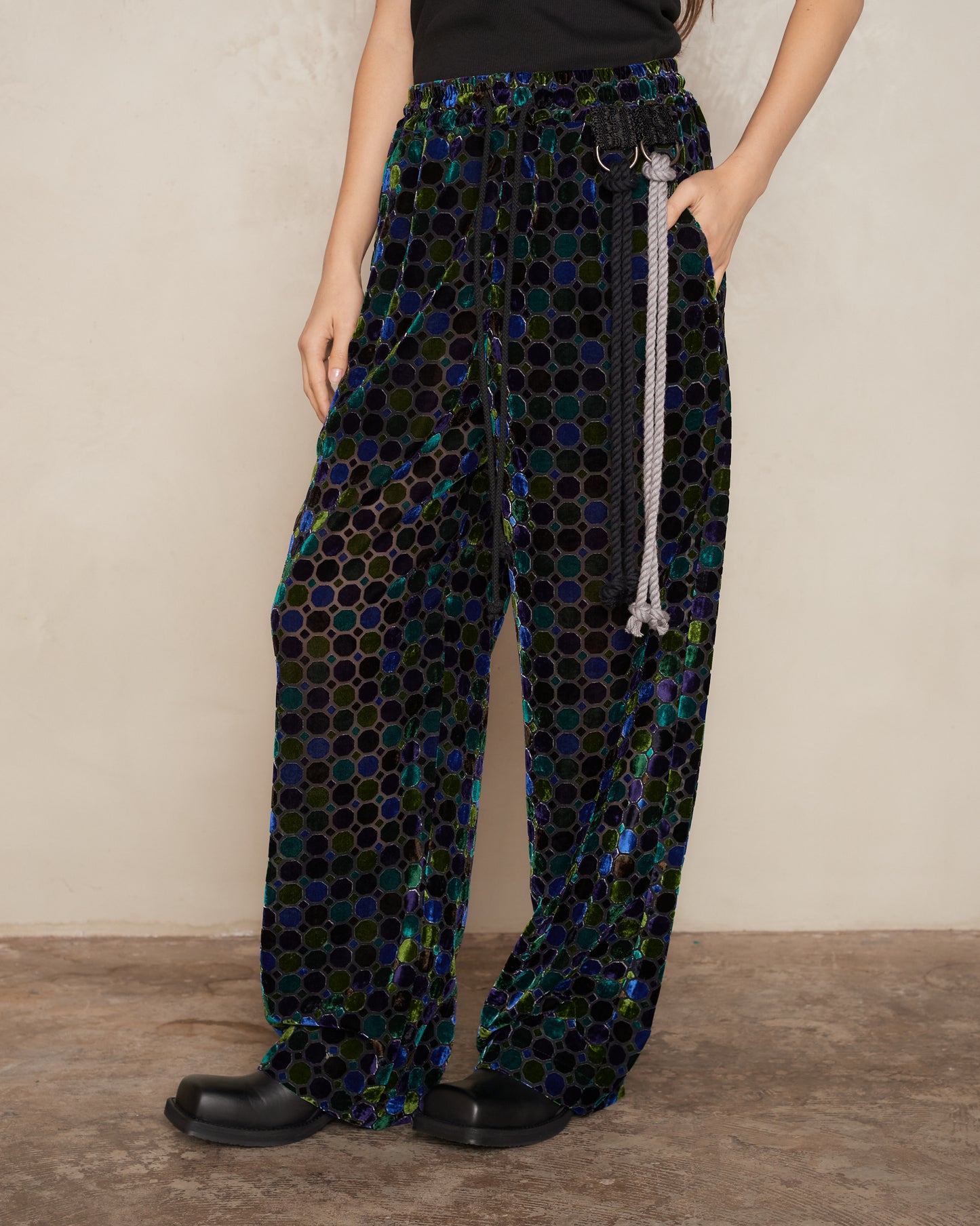 Stained Glass Velvet Wide Leg Track Pant