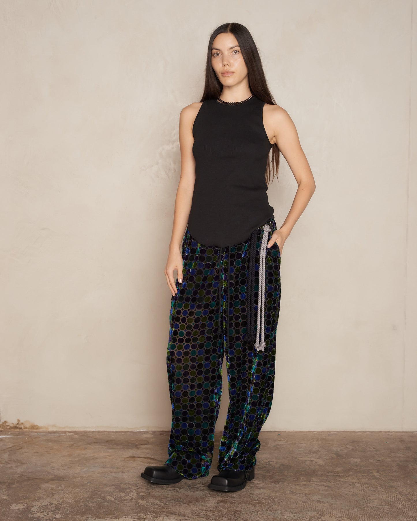 Stained Glass Velvet Wide Leg Track Pant