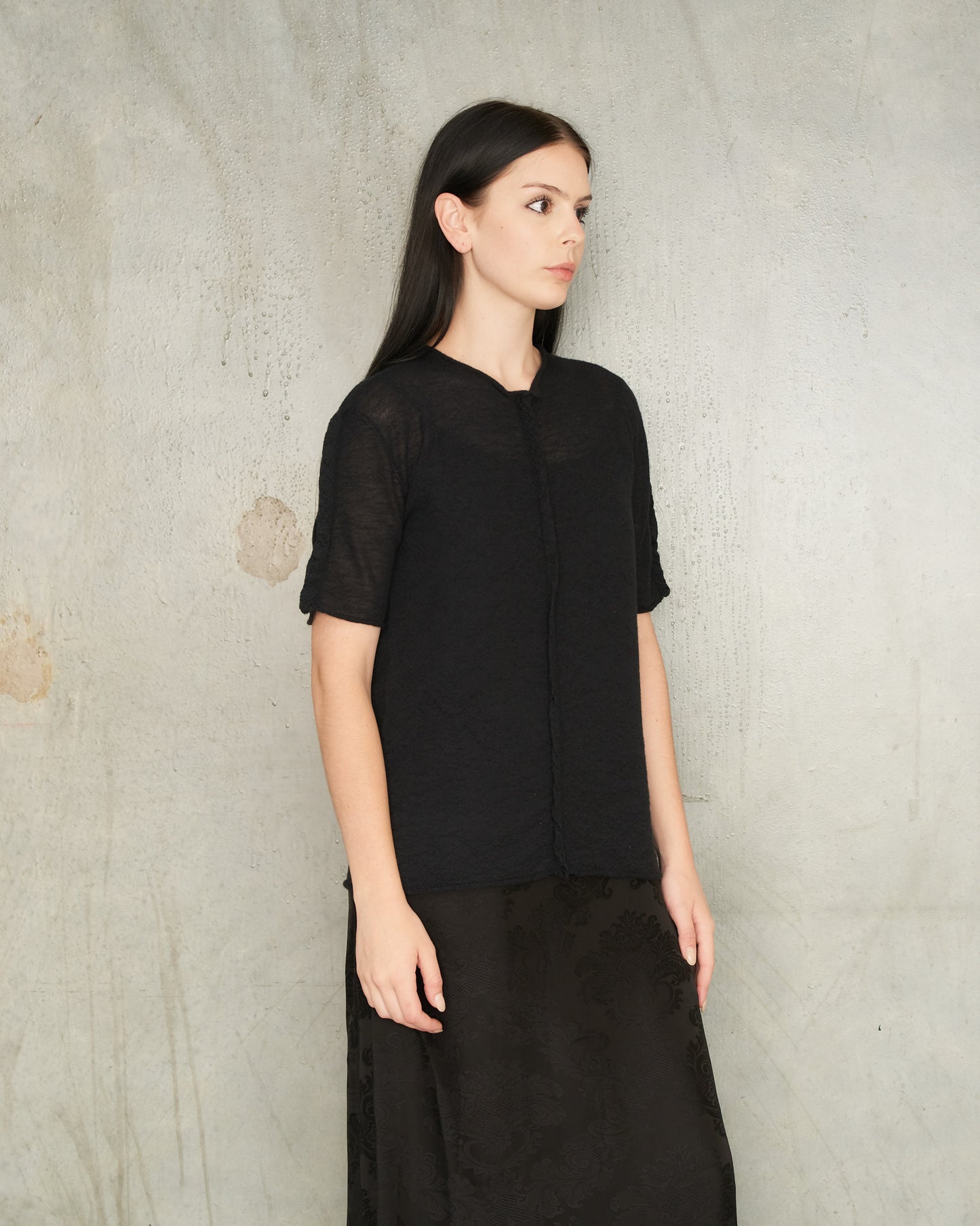 Black Twisted Seam Knit T-Shirt