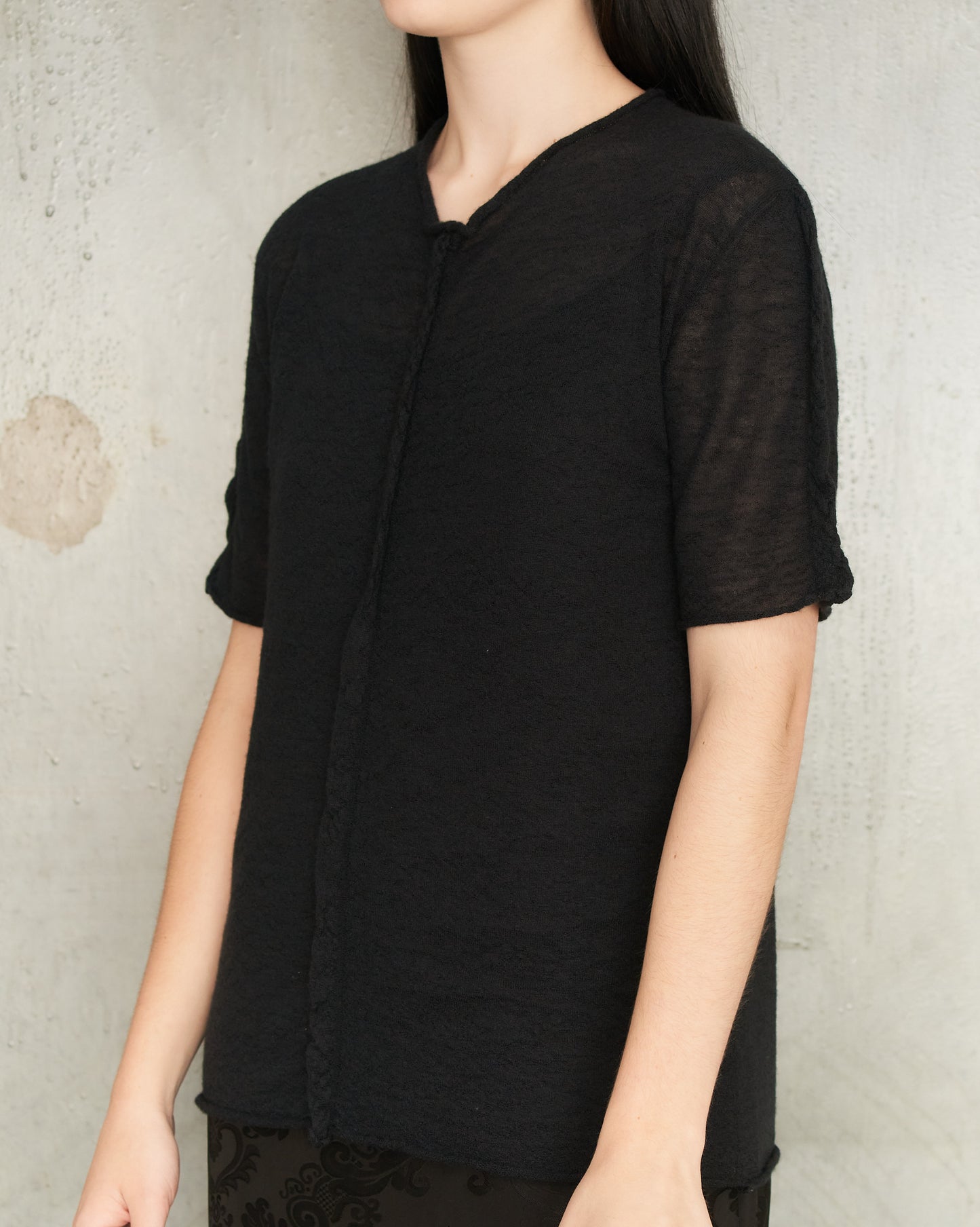 Black Twisted Seam Knit T-Shirt