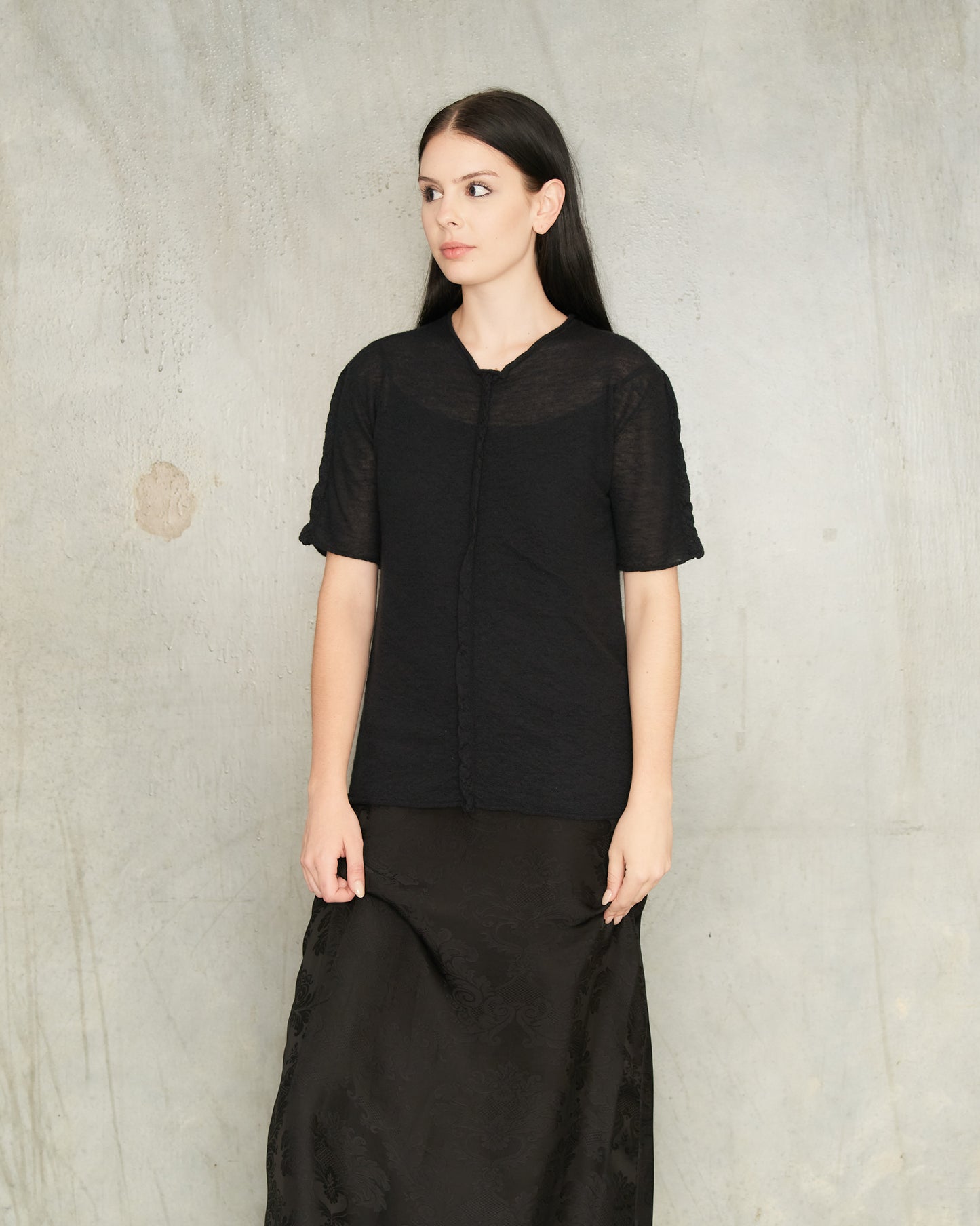 Black Twisted Seam Knit T-Shirt