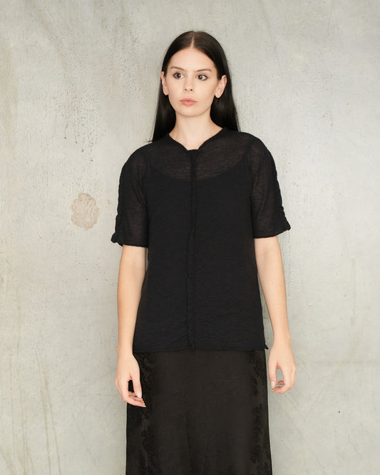 Black Twisted Seam Knit T-Shirt