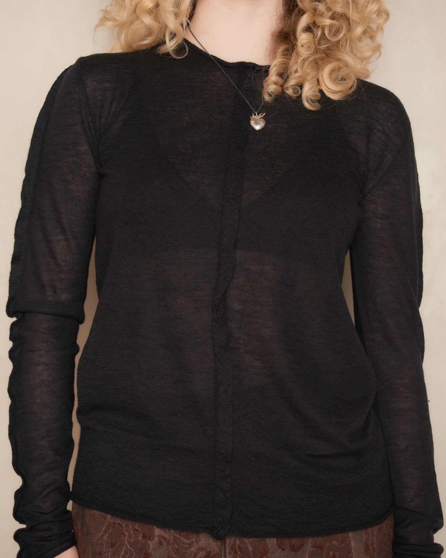 Black Twisted Seam Long Sleeve Knit Top