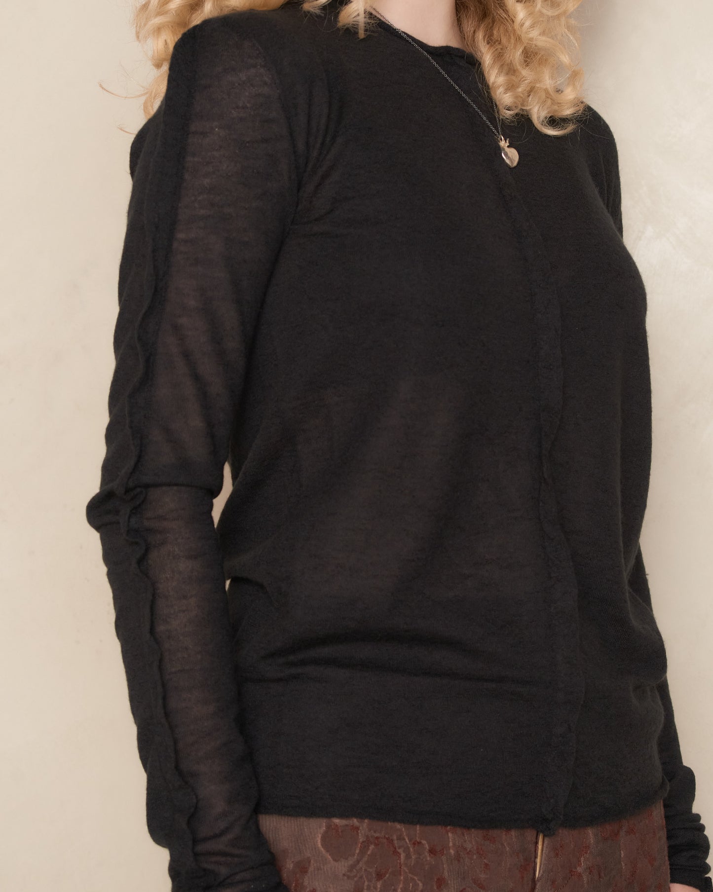 Black Twisted Seam Long Sleeve Knit Top