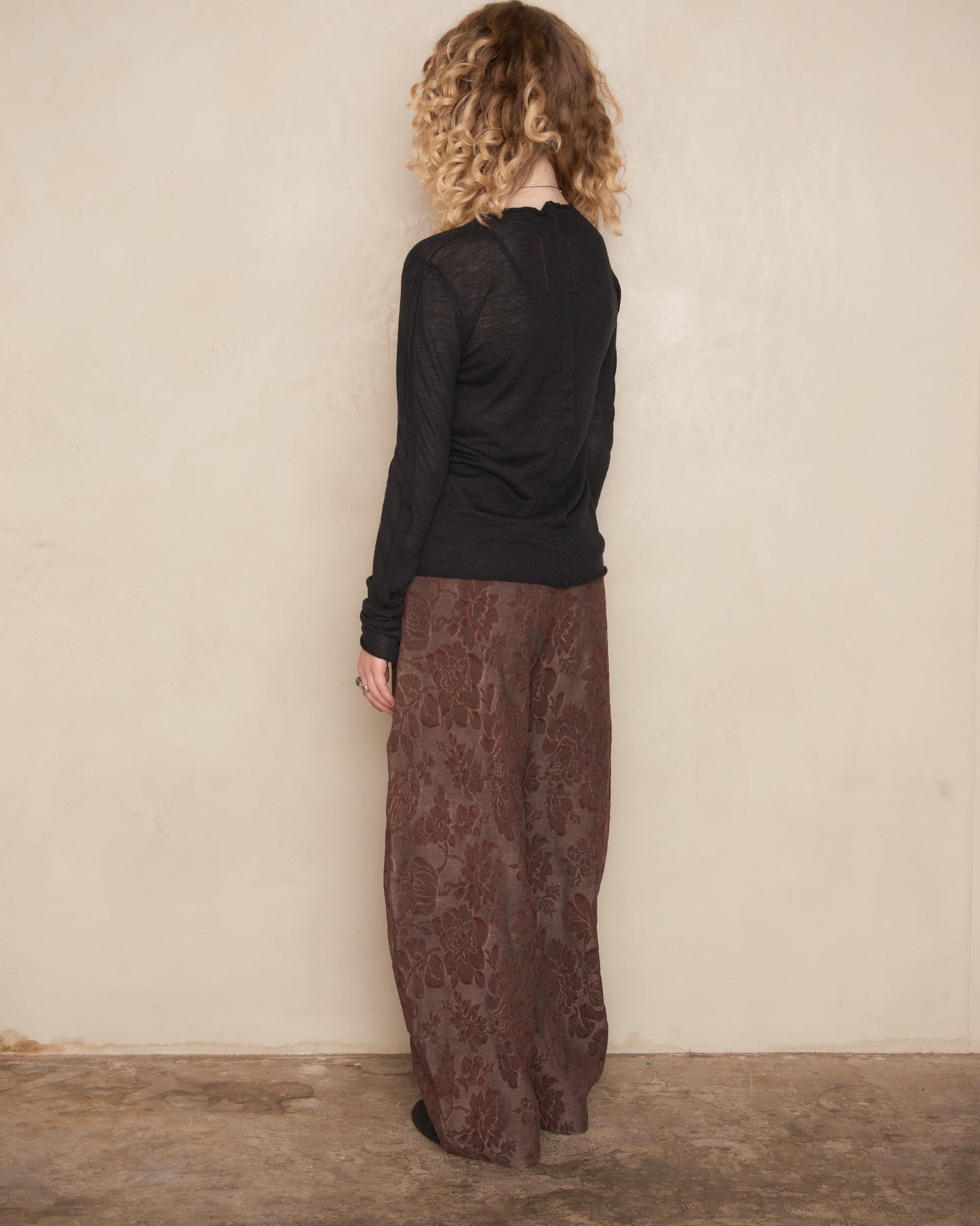 Dark Red Floral Jacquard Pollock Pants